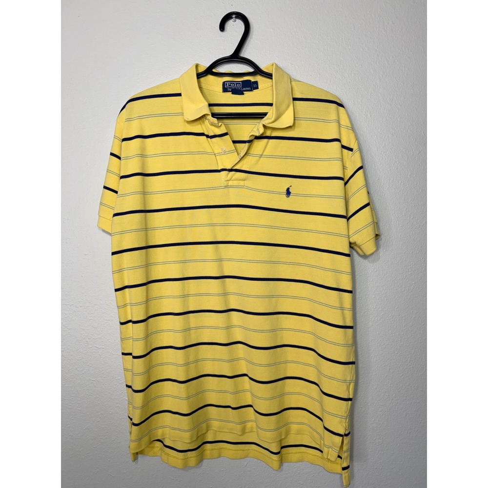 Polo Ralph Lauren Mens‎ XL Yellow Striped Short Sleeve Cotton Pique Polo Shirt
